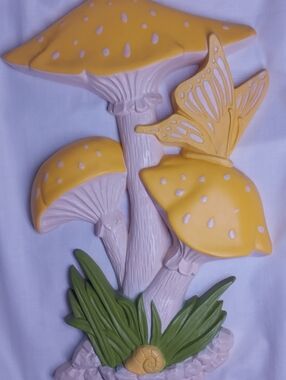 vintage 1980s Hoda Yellow Mushroom Wall Art plaque